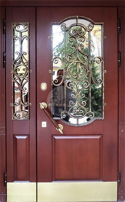 элитная двустворчатая дверь, отделка массив дерева с отбойником-ДВ-595